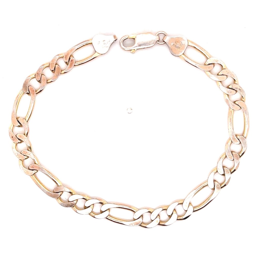 Milor Italy 925 Sterling Silver Figaro Link Bracelet 8.5 Inch 6mm 13.6g